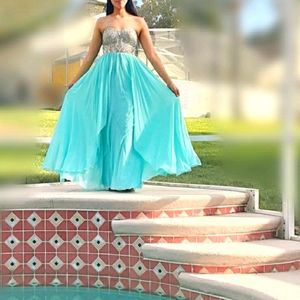 Prom, Elegant,formal, aqua long dress
